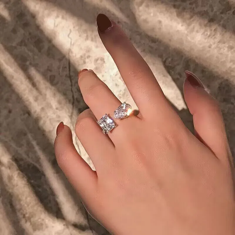 Women's 925 Sterling Silver Rectangular Pear CZ Opening Ring