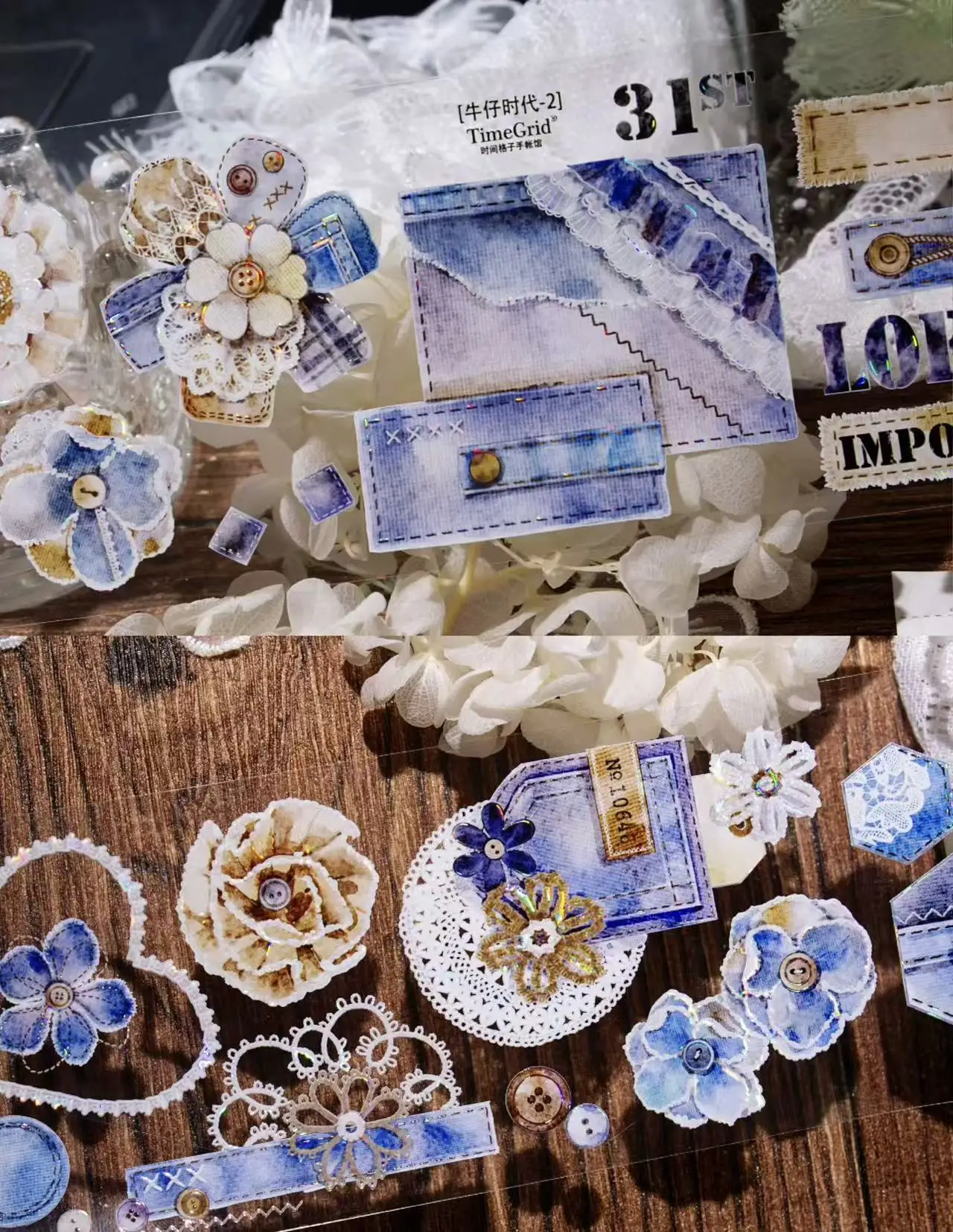 

Декоративная ПЭТ-лента TimeGrids Studio Vintage The Age of Jeans 02 Flower Washi для изготовления открыток, декора, скрапбукинга и стикеров для планирования