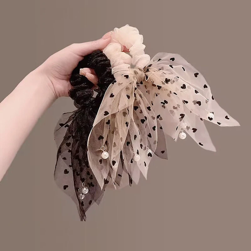 New Chiffon Long Ribbon Bow Scrunchies Women Elastic Hair Band For Girls Ponytail Hair Ties Hair Accessories Fashion Headbands