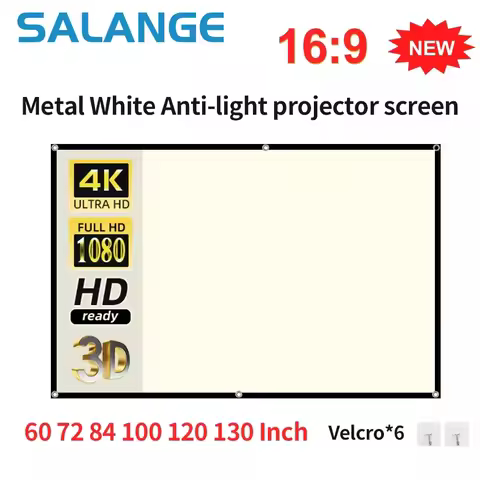 Salange White Grid Anti Light Curtain Projector Screen Wall Mount High Brightness Reflective 100 120 Inch for Home Outdoor 16:9