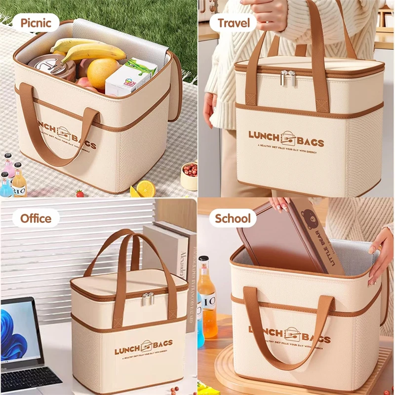 Saco de almoço com bolsos laterais reutilizáveis à prova de vazamento sacos térmicos para adultos das mulheres dos homens à prova dwaterproof água de alta capacidade almoço sacolas para o trabalho