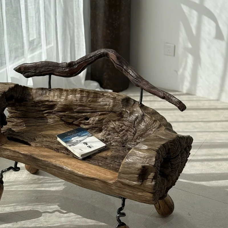 Solid wood living room master chair outdoor root carving log double stool designer chair dining table dining chair