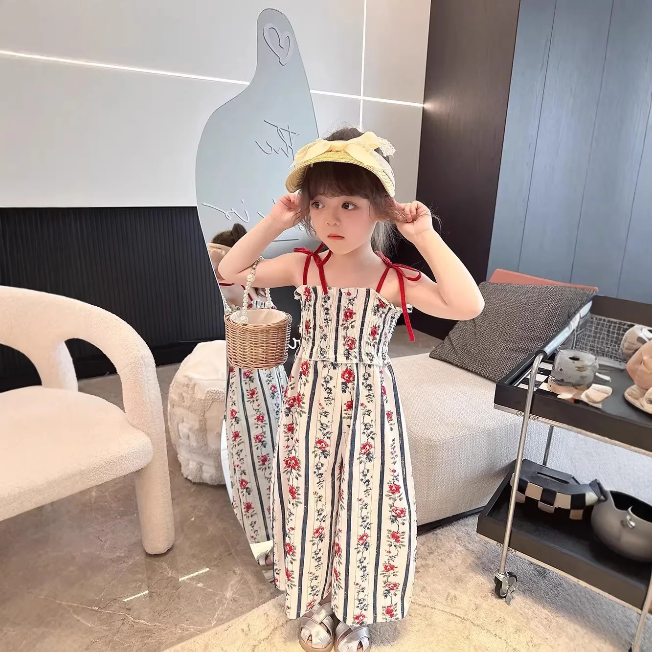 Girls Pants 2026 Spring Summer New Korean Printed Jumpsuit Casual Fashion Daily Temperament Versatile