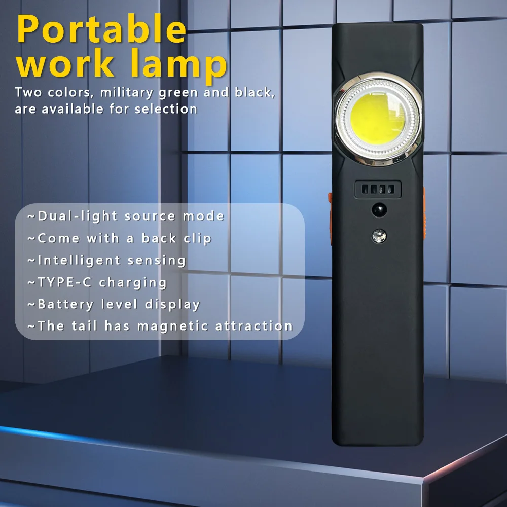 Multi-functional Portable Mini Rechargeable Magnetic Work Light Outdoor Strong Dual Light Source Flashlight TYPE-C