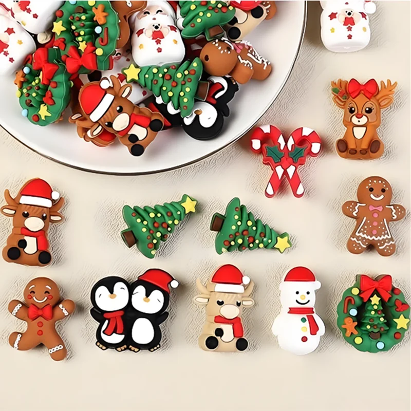 20/50Pcs New 3D Christmas Silicone Beads Food Grade Cartoon Silicone Beads For Jewelry Making DIY Pen KeyChain Accessories