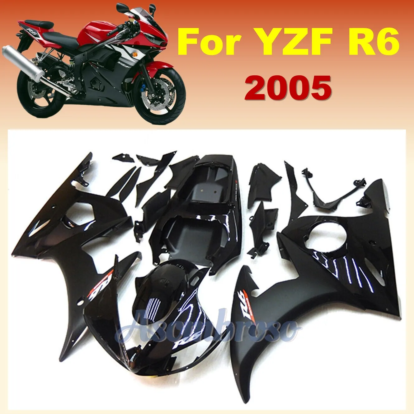 

For YAMAHA YZFR6 fairing kit 2003 2004 2005 Gloss black matte blakc New body work FairingS YZF-R6 03 04 05