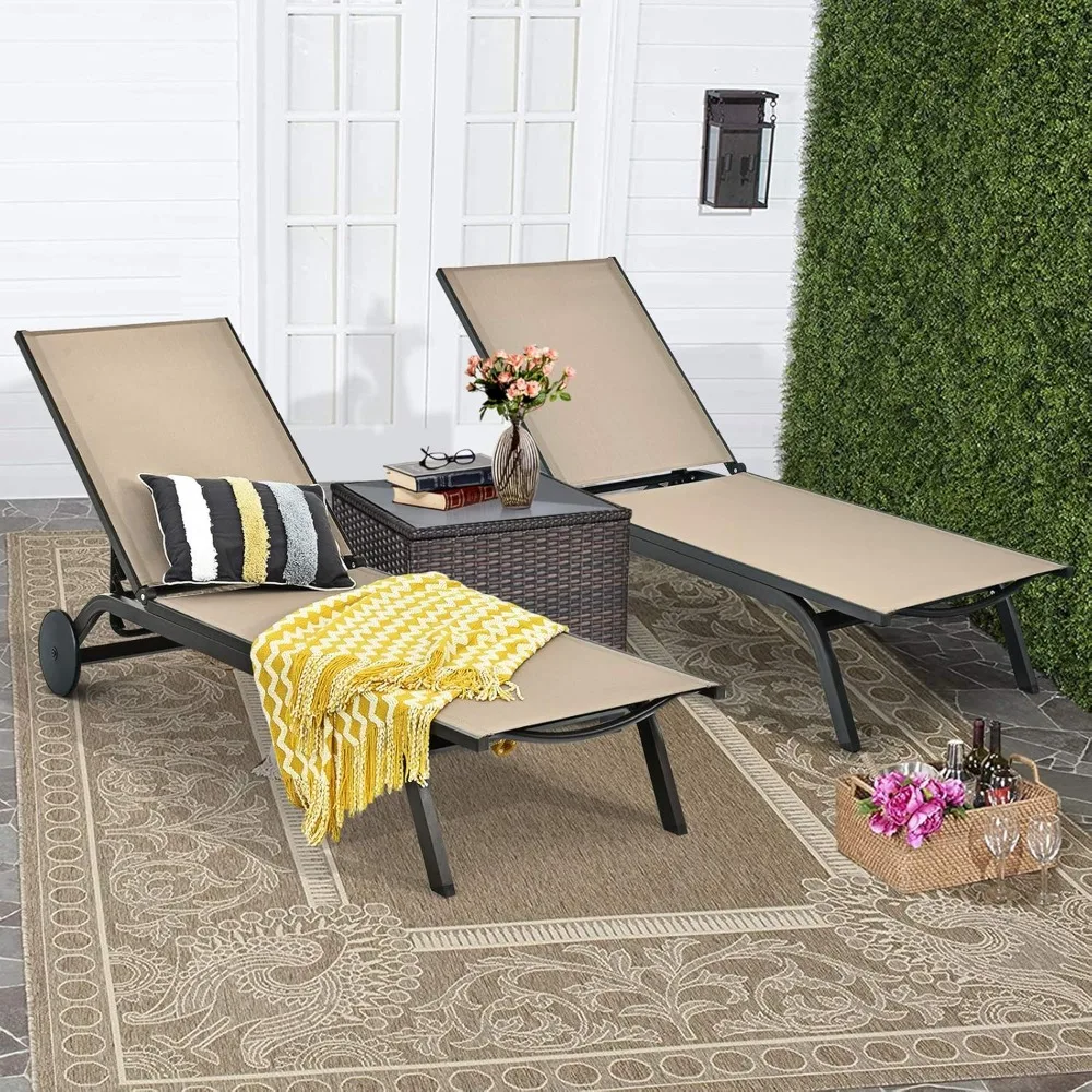 Outdoor Aluminum Chaise Lounge, Patio Lounge Recliner Chair w/6 Adjustable Backrest, Reclining Chaise Chair, Customized