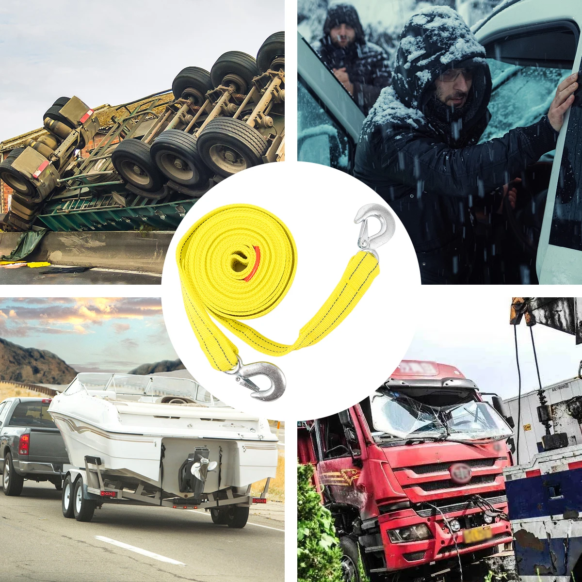 

Heavy Duty Trailer Rope Car 5 Meters Tow Strap Strong Durable U-Shaped Hooks Stable Tow Rope for Truck Trailer Strap