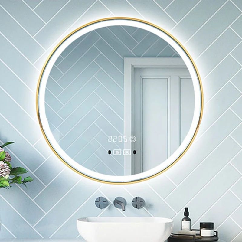 

White Round Bathroom Mirror Led Light Bluetooth Cleaning No Fog Bathroom Mirror Vanity Custom Espejo Pared Bathroom Fixtures