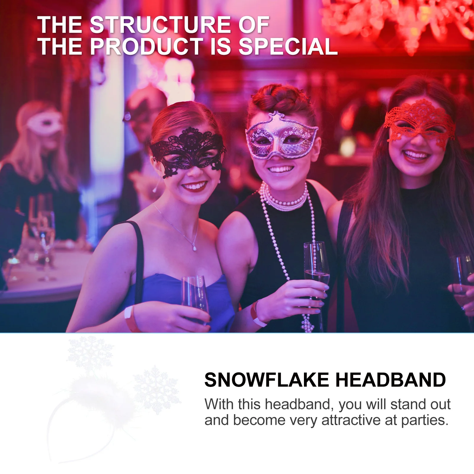 

2Pcs Party Hairband Snowflake Design Comfortable Fit Christmas Hair Hoop for Kids Adults Masquerade Celebration Decor