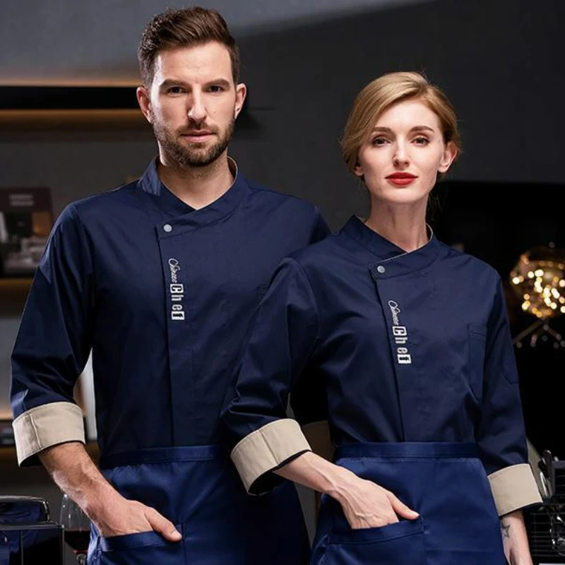 Elegante giacca da cuoco manica lunga per uomo donna nel ristorante cucine cameriere cuoco cappotto