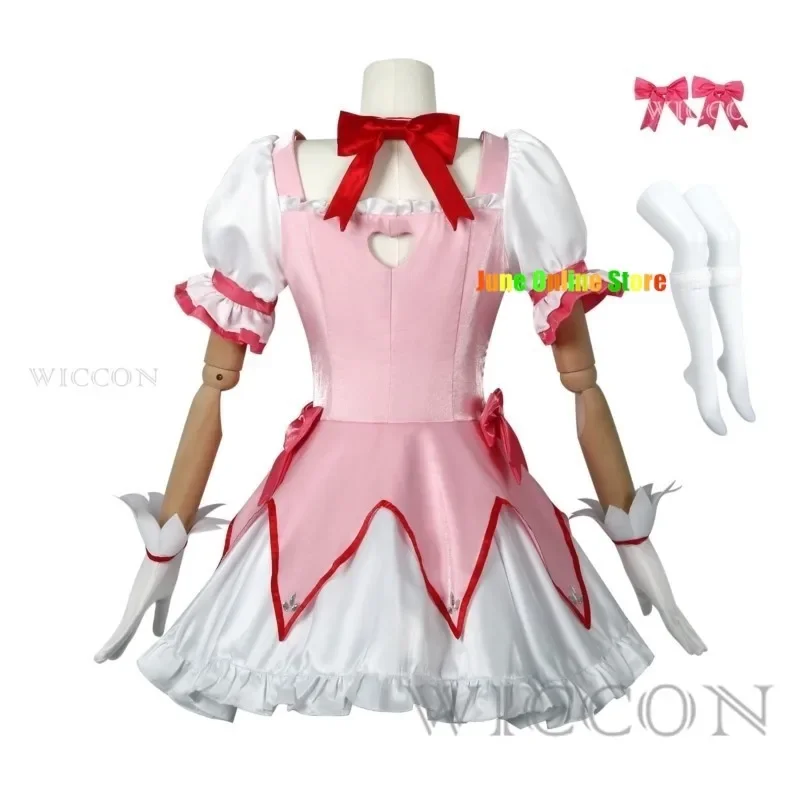 Puella Magi Madoka Magica Cosplay disfraz peluca enagua zapatos Kaname Madoka vestido de baile corto rosa uniforme de fiesta de Halloween