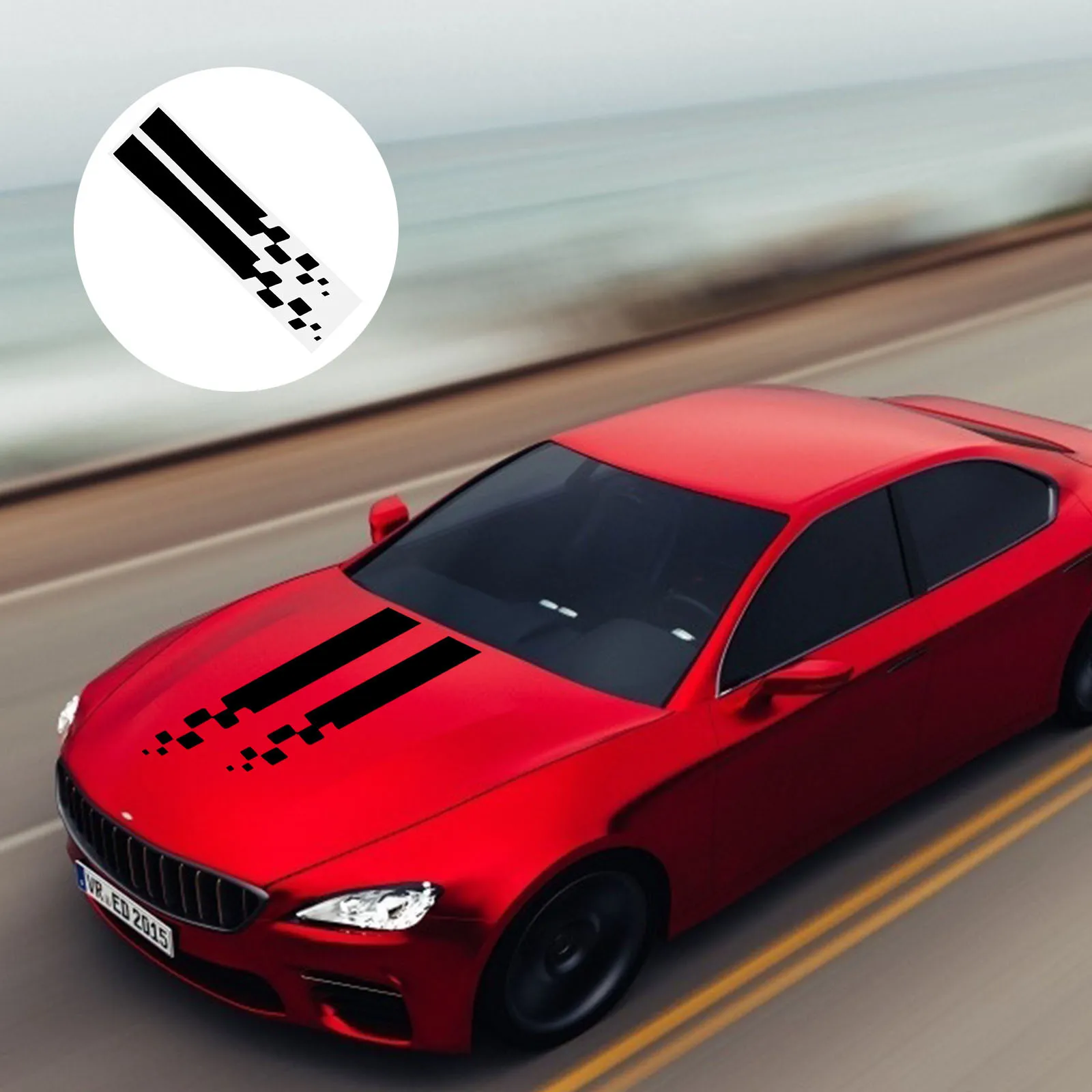 

2Pcs Racing Stripe Decal for Car Hood Checkered Pattern Sticker Durable PVC Exterior Decoration Car Stripe Decals