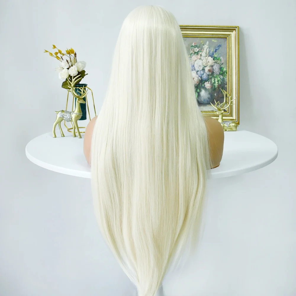 13x4 ลูกไม้ด้านหน้าวิกผมยาวตรงผมวิกผมสังเคราะห์ Pre Plucked Hairline Glueless วิกผมสีขาววิกผมลูกไม้ด้านหน้าด้านหน้าสําหรับผู้หญิง 24 นิ้ว