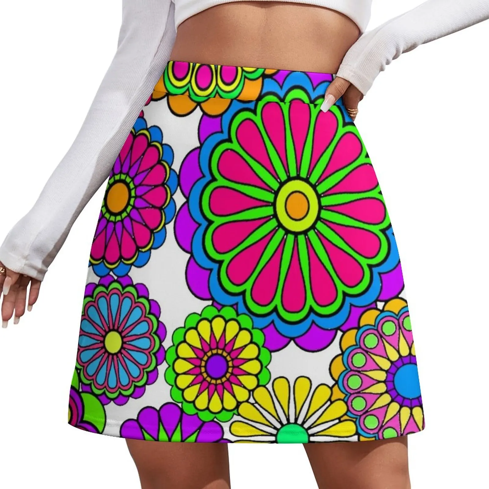 

Happy Hippy Flowers Mini Skirt cosplay summer clothes modest skirts for women mini skirt for women Mini Skirt