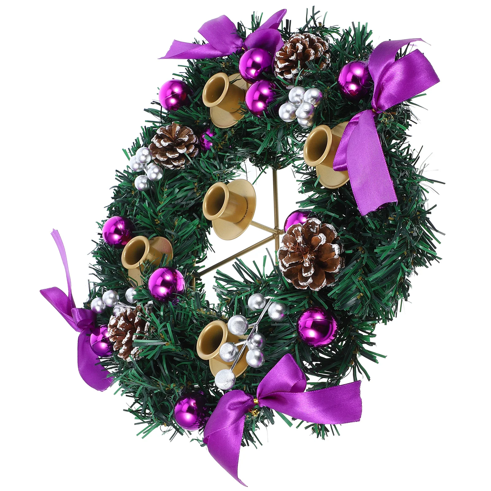 

Holiday Advent Candles Ring with 5 Cup Holders Red Berry Wreath Iron Base Christmas Centerpiece Decoration for Indoor Winter