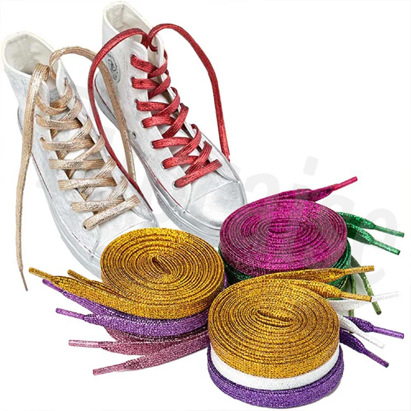 Metallic Shiny Gold Shoelace Silver Flat Shoe Laces Sports Running Laces Colorful Shoelaces Glitter White Shoelaces of Sneakers