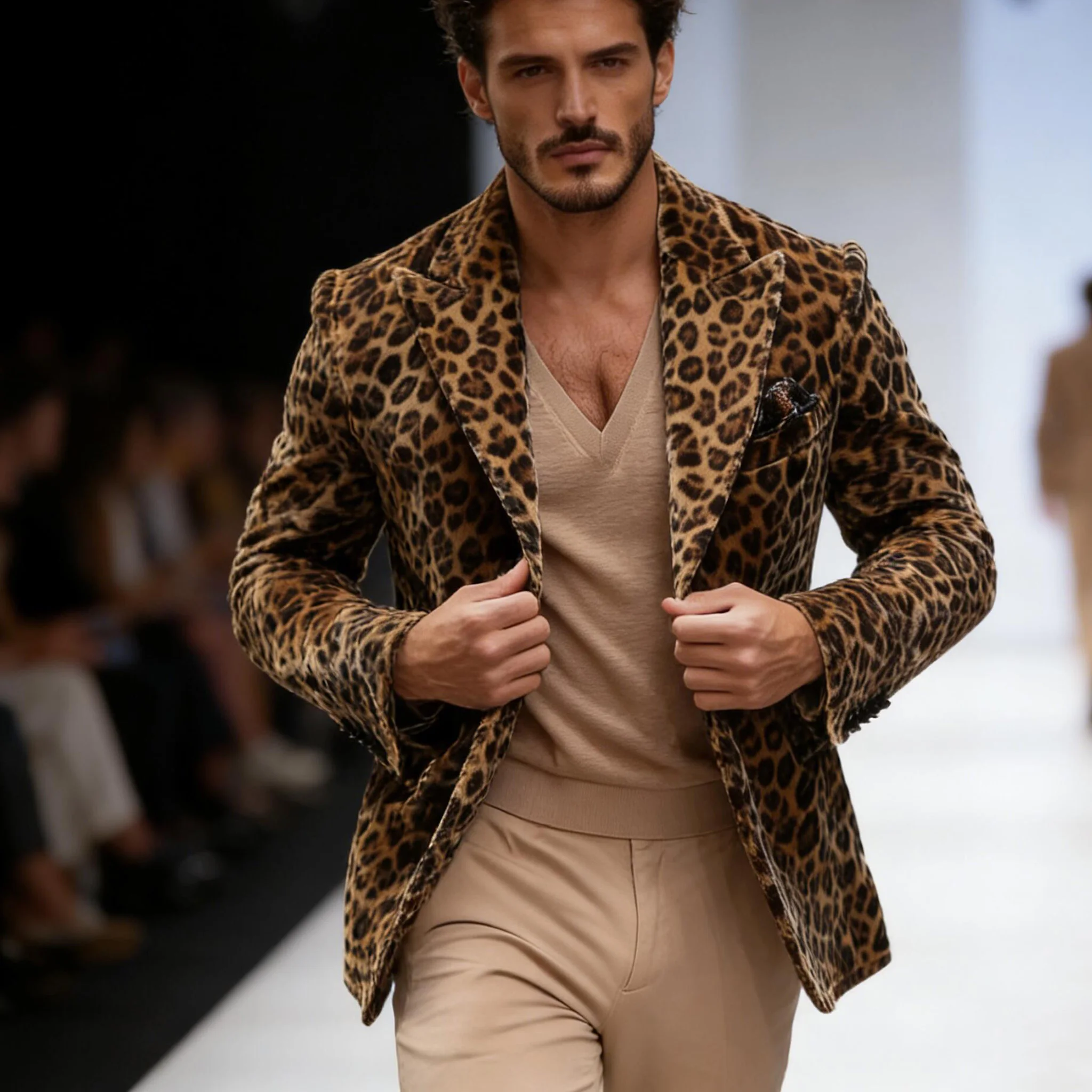 

Мужской пиджак с леопардовым принтом, роскошный повседневный пиджак с острыми лацканами, однобортный, приталенный, 1 предмет, для вечеринок, стильный, на заказ, спортивный пиджак