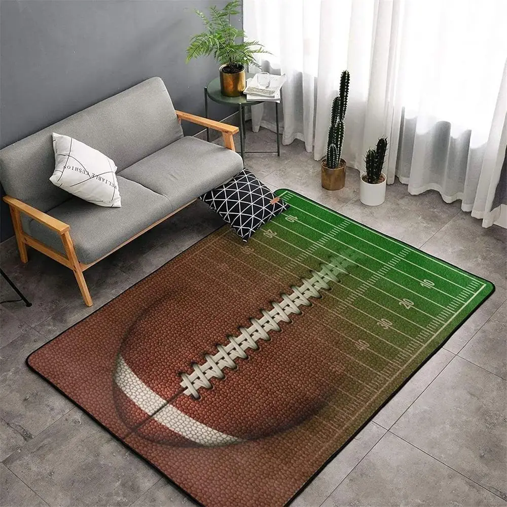 Football Area Rug, 3x4ft, Big Size Washable Rugs, 3D Illustration Football Leather Texture Laces Soft Large Floor Carpets Mats N