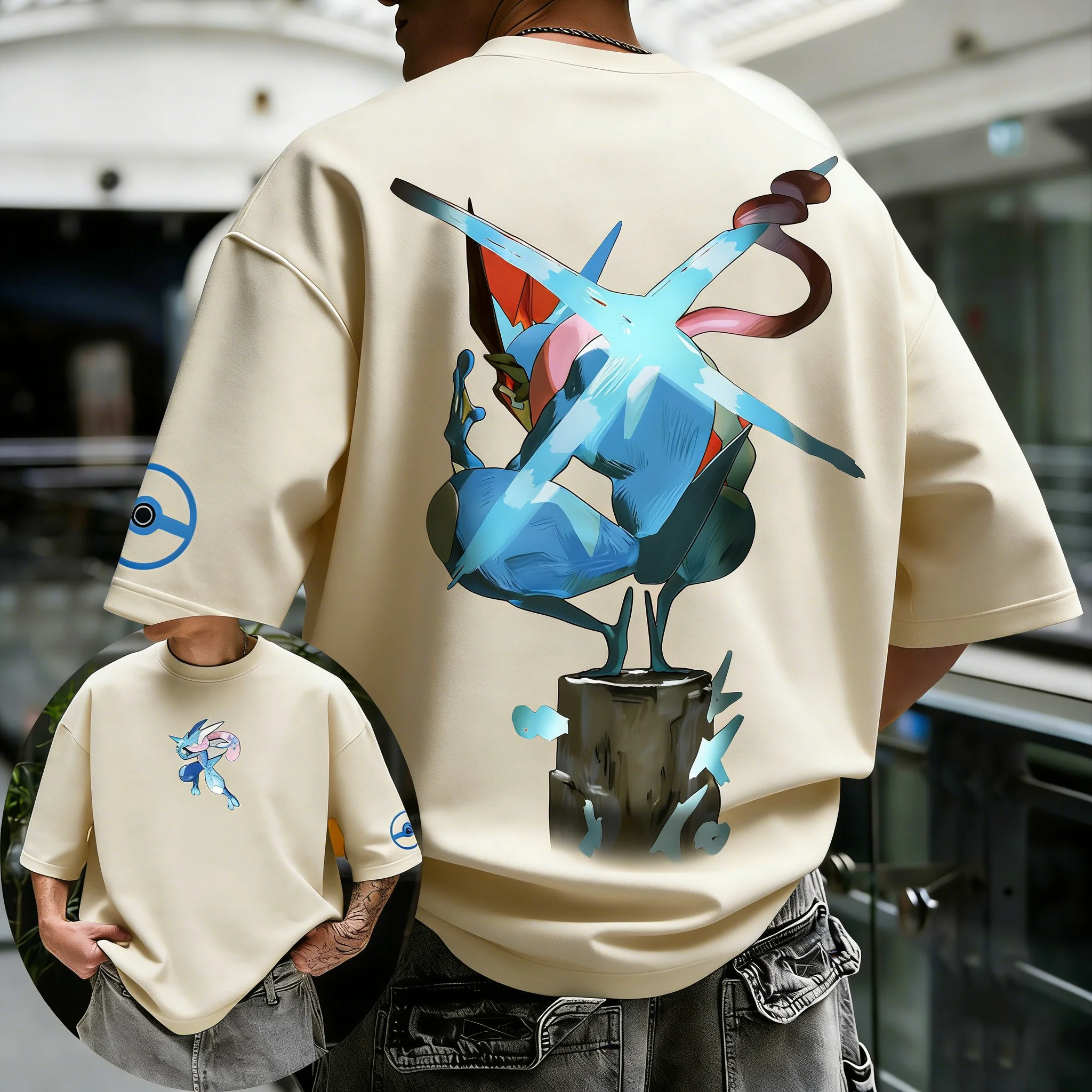 Pokémon Anime Greninja Printed Cotton T-shirt Men's Summer New Street Hip Hop Loose Casual Y2K Parent-child Short Sleeve Top