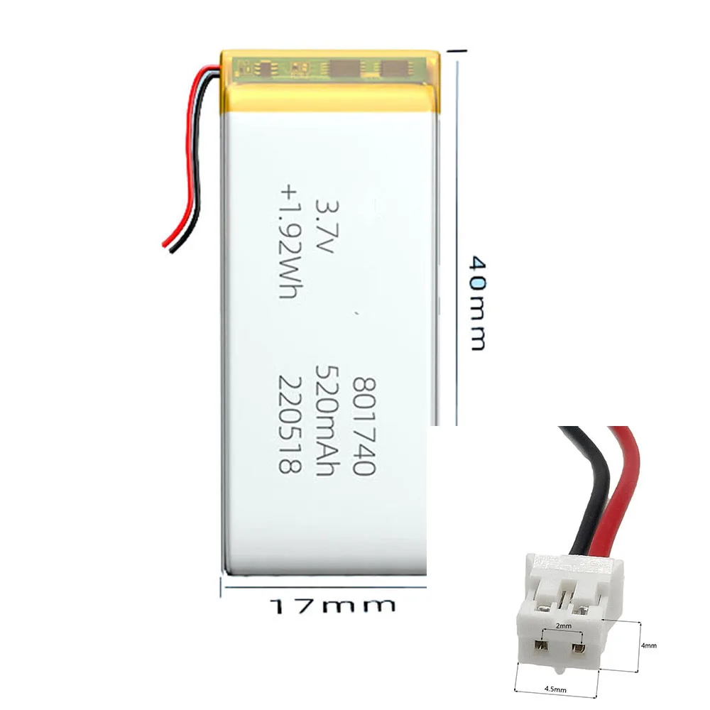 Rechargeable 3.7V 520mAh 801740 Lithium Polymer Ion Battery For MP907 MP3 ELECTRIC TOYS MOBILE POWER CAMERA POWER BANK