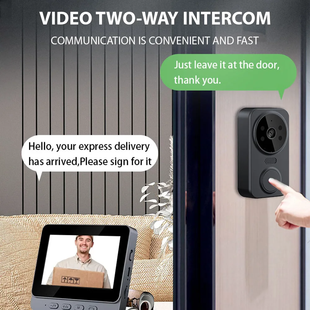 4.3" IPS HD Smart Video Doorbell with 2.4G Wireless Intercom, Two-Way Audio, Night Vision & Real-Time Monitoring