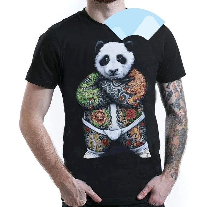 Multicolored Tattoo Panda T-Shirt Cotton Round Neck Short Sleeve T Shirt