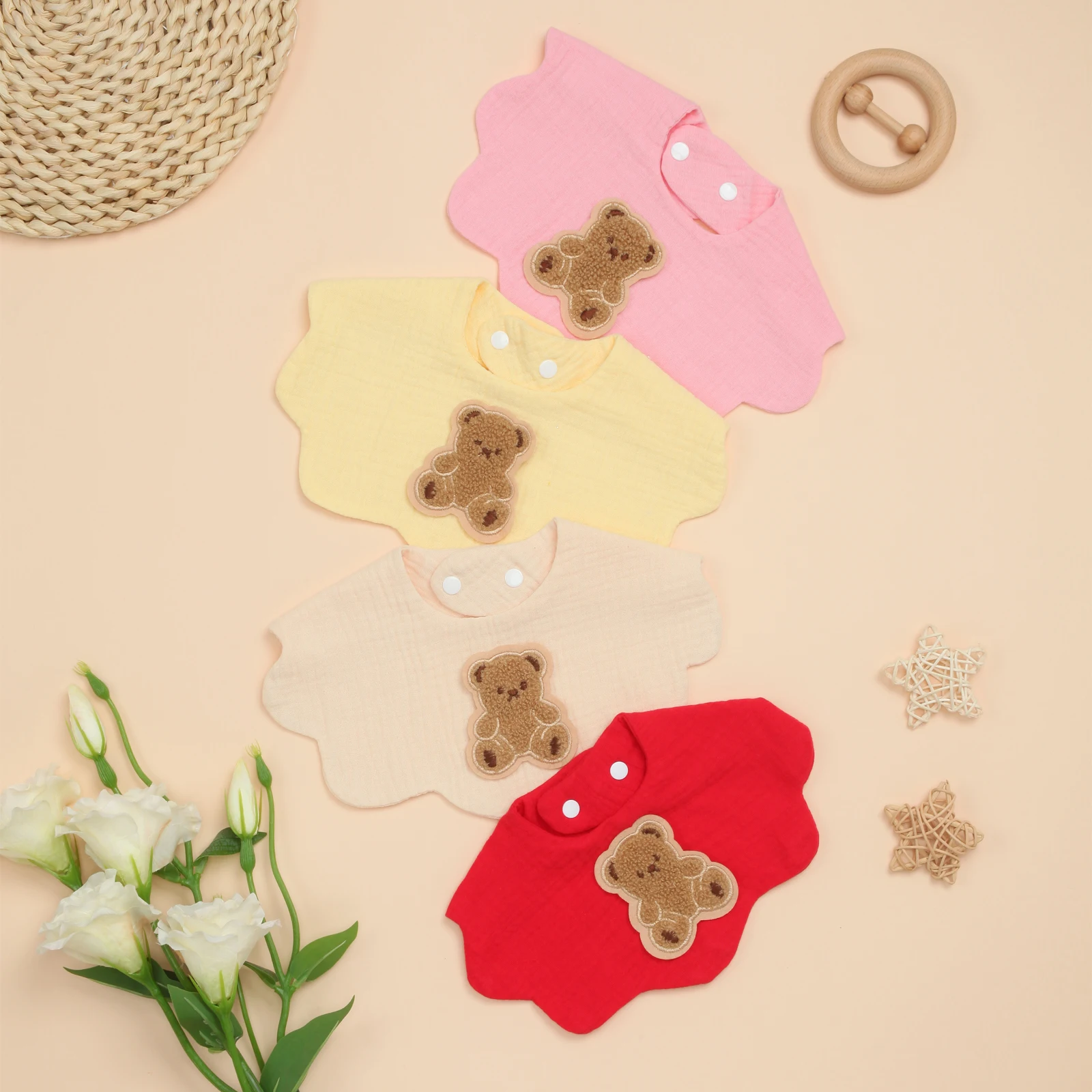 

4 Pack Cute Cotton Baby Bibs Soft Absorbent Infant Bib for Drooling, Teething, Feeding