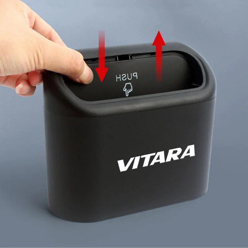 Car Trash Bin Hanging Vehicle Garbage Dust Case Storage Box Plastic Pressing Square Trash Can for VITARA Auto Supplies