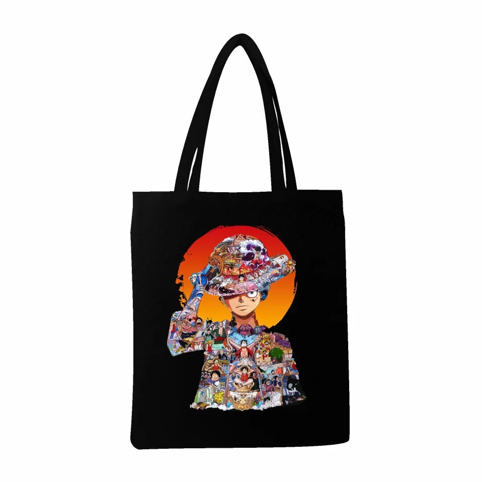 Cute Anime Monkey D Luffy Roronoa Zoro Women One Piece Canvas Bag Shoulder Handbag Tote Eco Shopper Reusable Cotton Shopping Bag