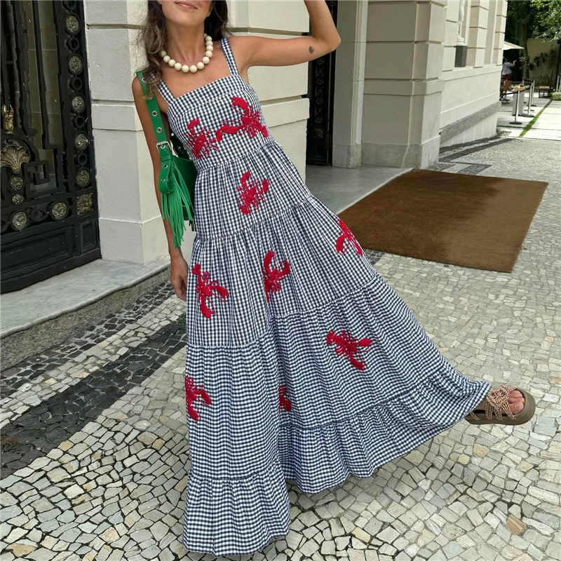 Vestido longo sem mangas com estampa floral feminino, casual bordado solto, swing, vestidos retrô boêmios, novo