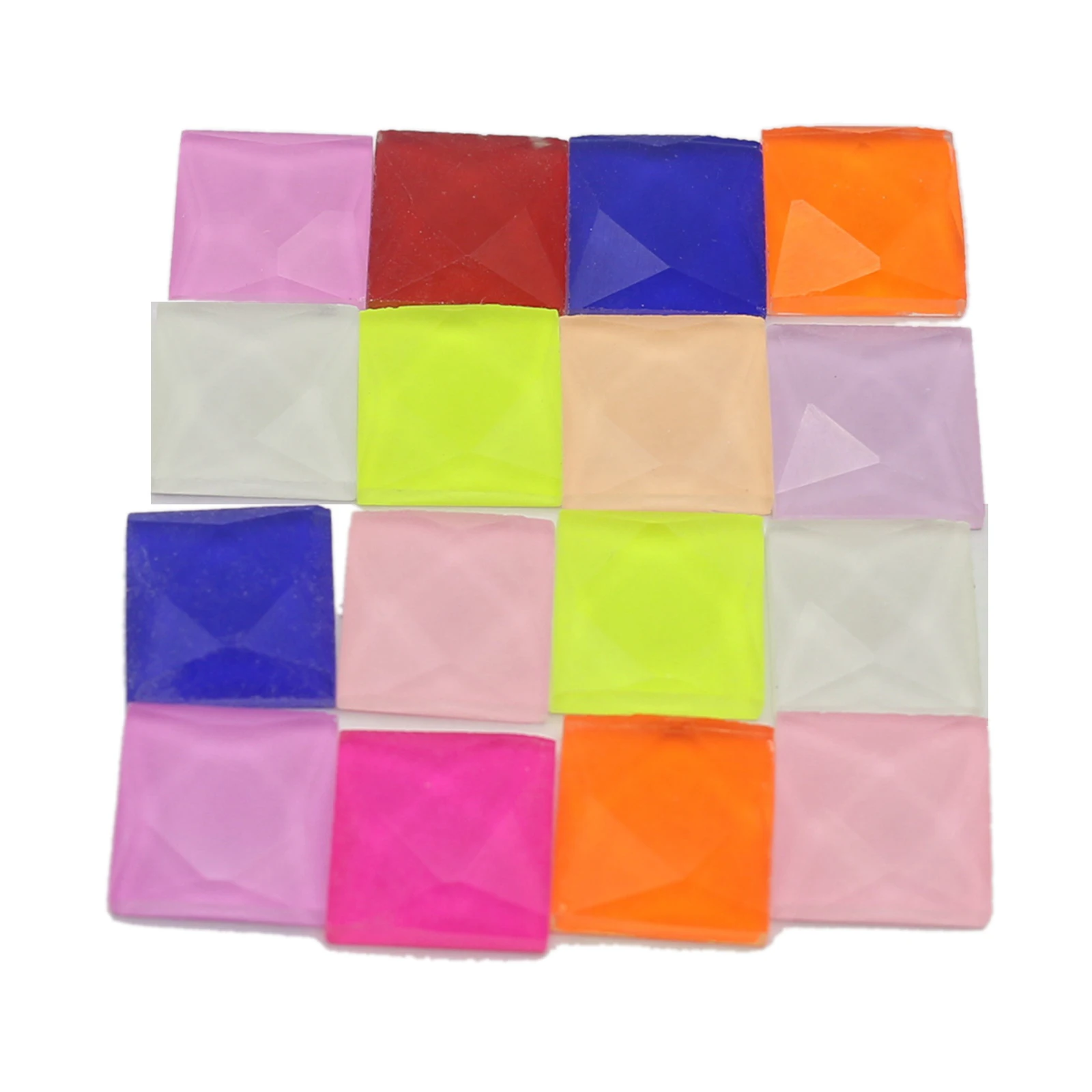 100 Jelly Color Faceted Square Flatback Glass Rhinestone Cabochon Gems 10X10mm