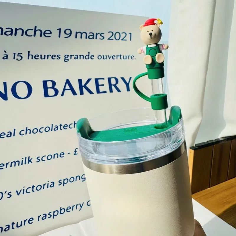 غطاء من القش السيليكون لستاربكس بهلوان كوب ل 7-8 مللي متر مقاومة للحرارة قابلة لإعادة الاستخدام الغبار واقية قبعات القش التوصيل عيد الميلاد الديكور