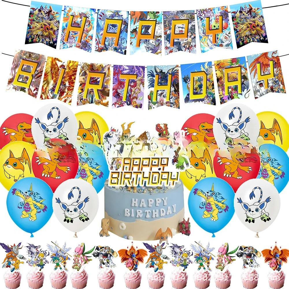 الرقمية الوحش حفلة عيد ميلاد الديكور ديجمون كب كيك بالونات راية خلفية كعكة توبر راية عدد الاطفال استحمام الطفل