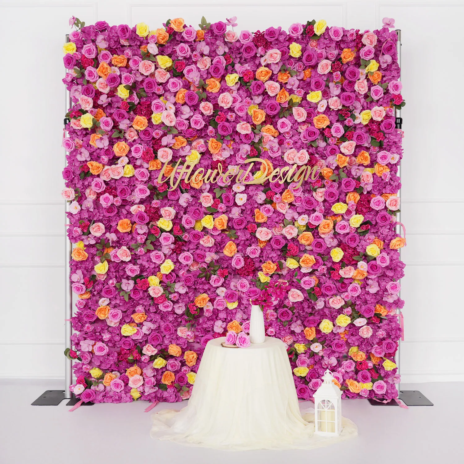 

Uflower Luxury Pink 5D Artificial Flower Wall Arrangement Wedding Backdrop Roll Up Fabric Decor Floral Wall On Cloth Fabric
