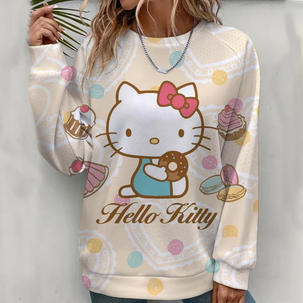 Bluza damska Hello Kitty z kreskówki anime, modna, codzienna, wygodna, z okrągłym dekoltem, na wiosnę i jesień, odzież 2026