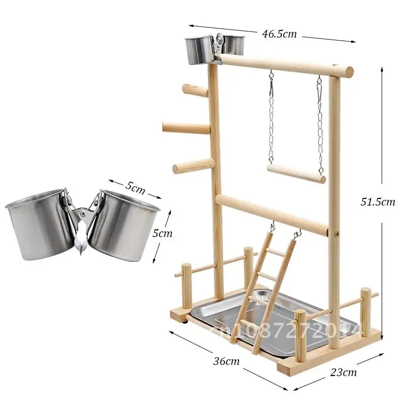 Parrot Playstands With Cup Toys Tray Bird Swing Playground 36*23*51cm Bridge Climbing Perches Hanging Bird Ladder Wood Cockatiel