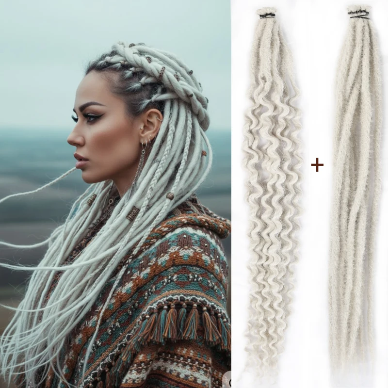 Straight & Curly Ends Dreadlock Extensions Synthetic Boho Crochet Dreads Festival Hair Braids