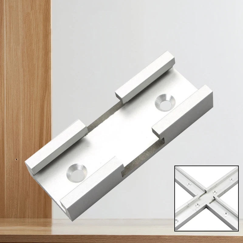 T-Track Intersection Slot Woodworking Chute T Slot Cross Connector Track Miter Gauge Guide Rail with Predrilled Mounting Holes