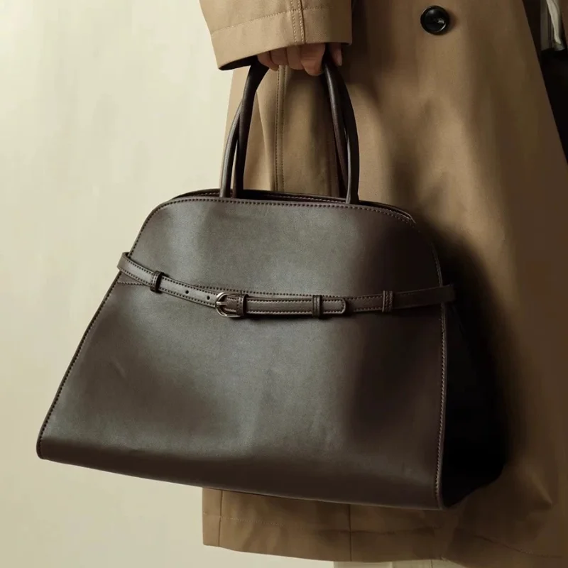 

Brand Belt Design Handbag Vintage Brand Women's Large Capacity New Silver Metal Luxury Tote Soft Leather Shoulder Messenger Bag