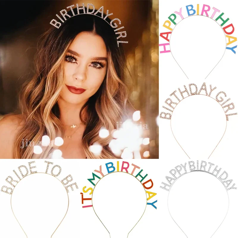 

Короны со стразами на день рождения, ленты для волос для женщин, девочек, детские подарки, повязка на голову, украшение для вечеринки, аксессуары для головы с днем рождения