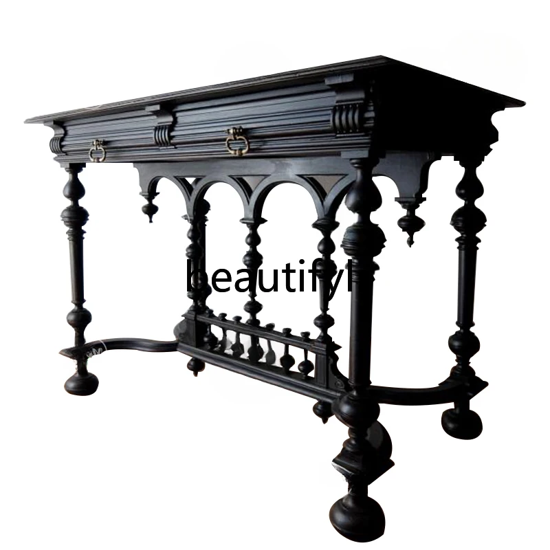 

Retro style solid wood table neoclassical carved porch table