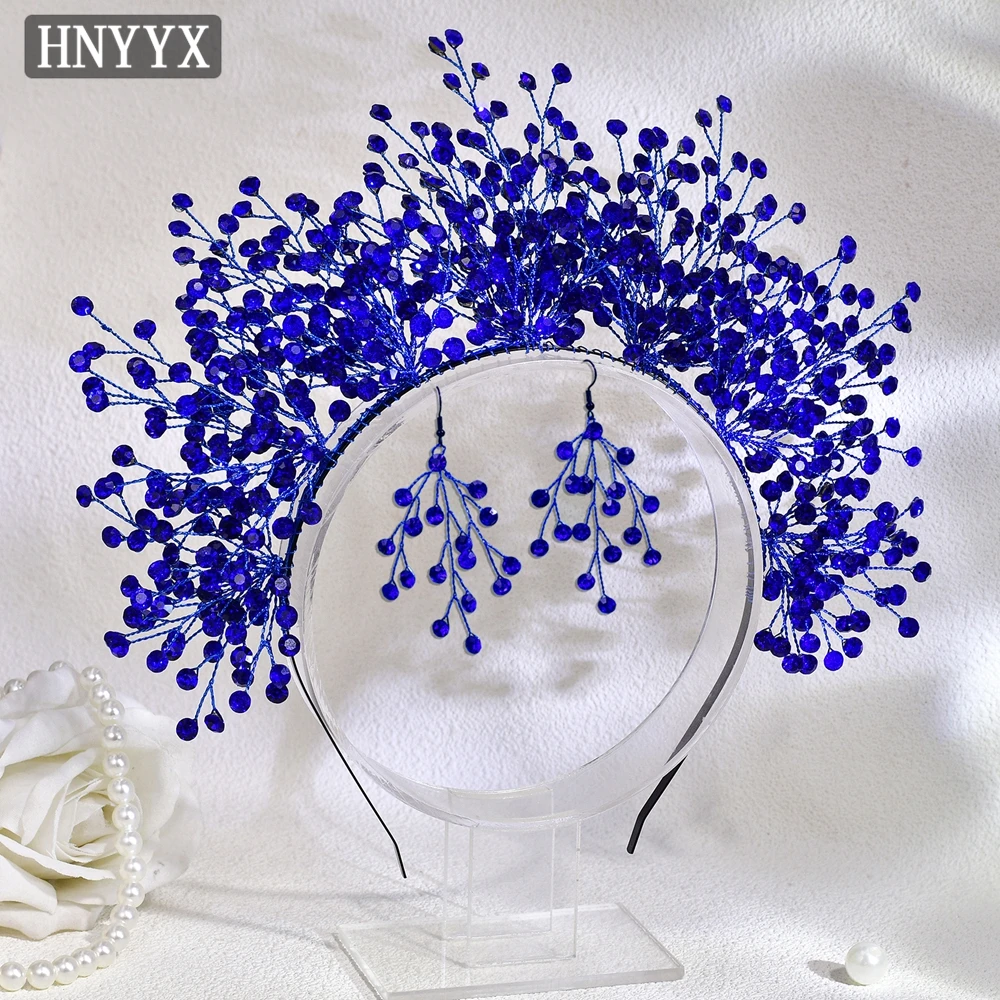 HNYYX Wedding Rhinestone Crown Bridal Hair Accessories Blue Tiara Women Beauty Crystal Headpiece Princess Jewelry Hairband A234