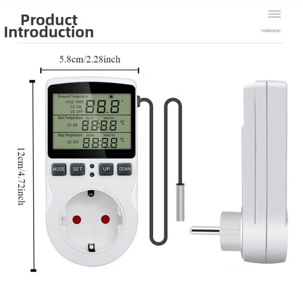 Soket Timer Tampilan Digital Sensor Probe Saklar Timer Pengontrol Suhu Soket Steker Desain Ringkas Sensor Suhu