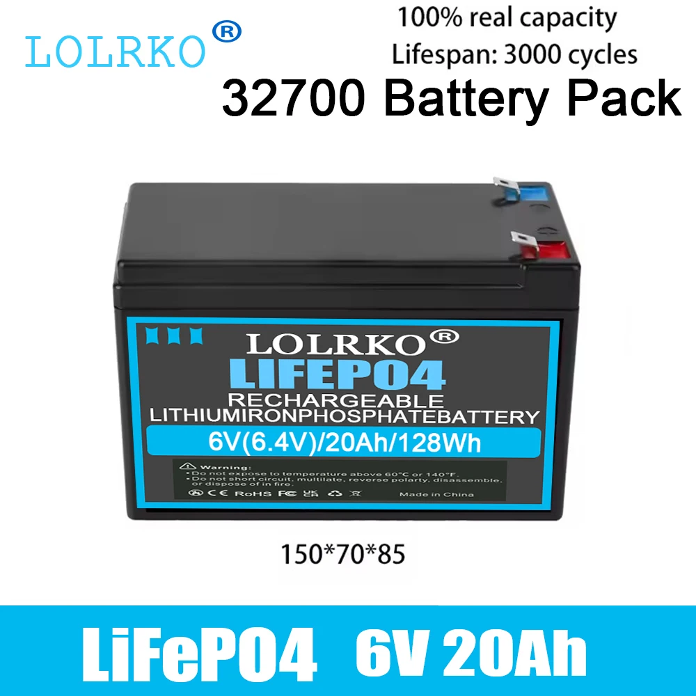6V 8Ah LiFePO4-Batterie mit BMS, wiederaufladbare Lithium-Eisenphosphat-Batterie 6V 20Ah für Notlicht/Kinderwagen