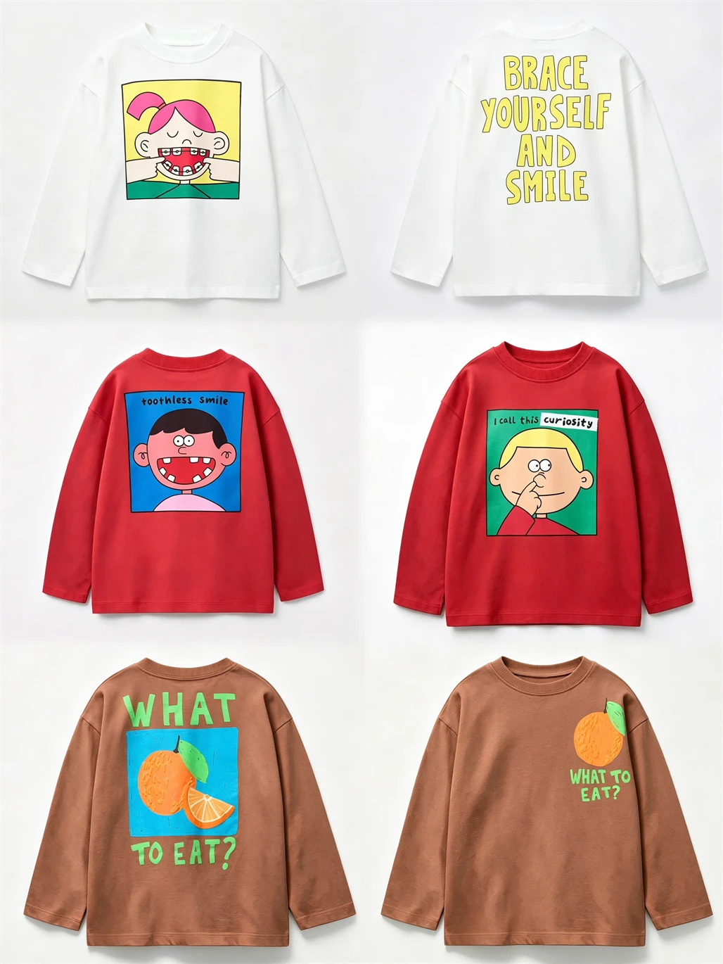 2 3 4 5 6 7Years Old Children New Long-sleeved TShirt Double-side Print Tees Crewneck Pullovers Little Boys Girls Trendy Tops