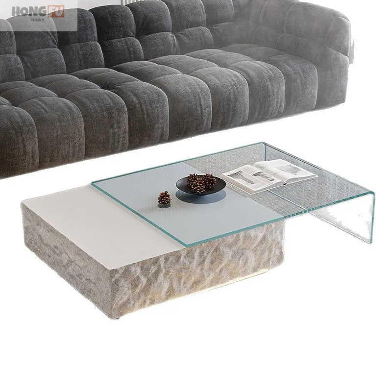 Moon modern simple living room wind tunnel coffee table household Italian light luxury high-grade glass combination square