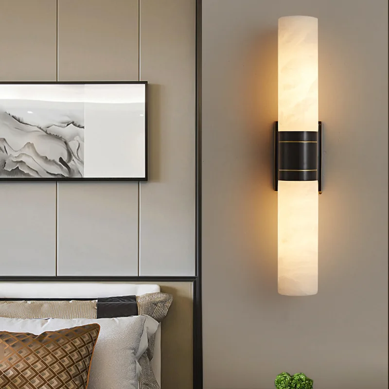 

Bedside Wall Sconce Home Decoration Background Light Fixture Gold Black Natural Marble Wall Lamp for Living Room