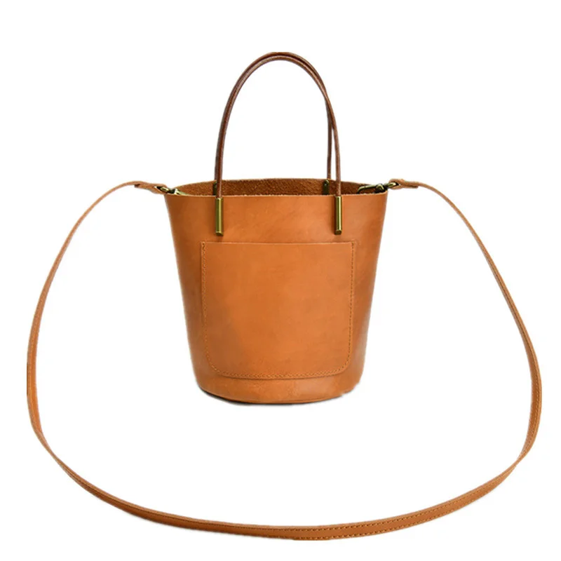 

Leather Tote bag Female bucket luxury designer new fashion large capacity hand bill lading shoulder baotou layer cowhide