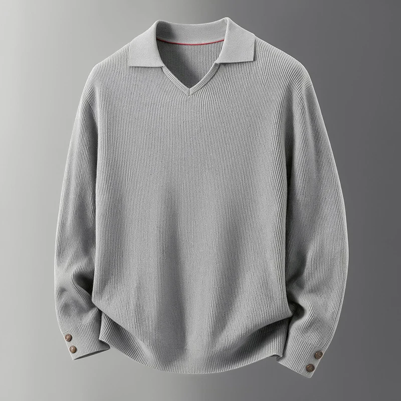 Good 100% Cotton Men Thick Sweater Autumn Winter Trendy Turn Down Collar Warm Clothes Pullover Knitwear Long Sleeve Jumpers